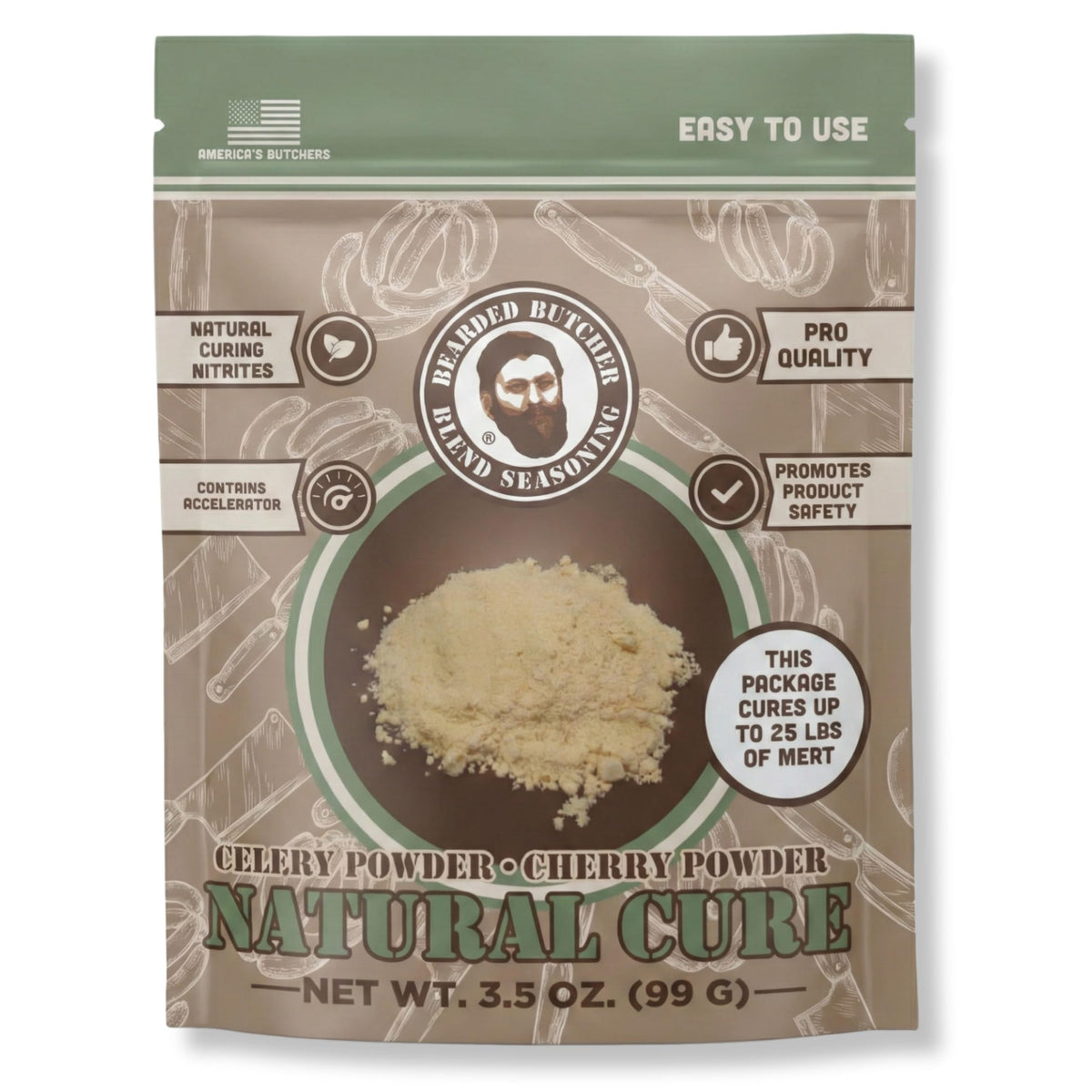 Bearded Butcher Blend envase frontal mostrando la mezcla y beneficio de curado natural