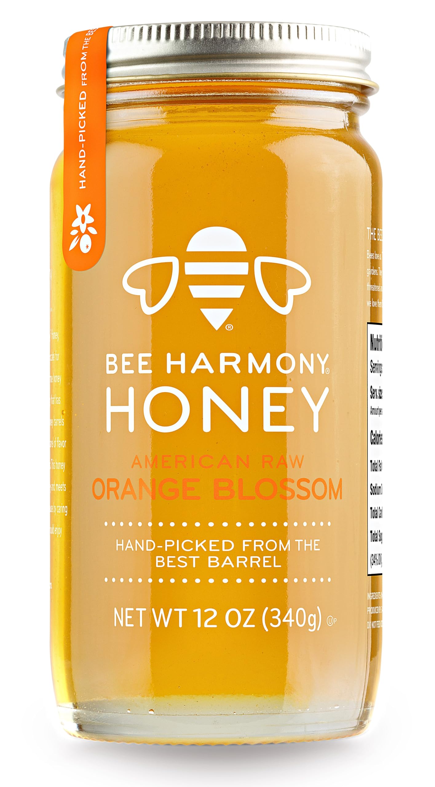 Bee Harmony frasco frontal de miel de azahar mostrando color claro y beneficio visual