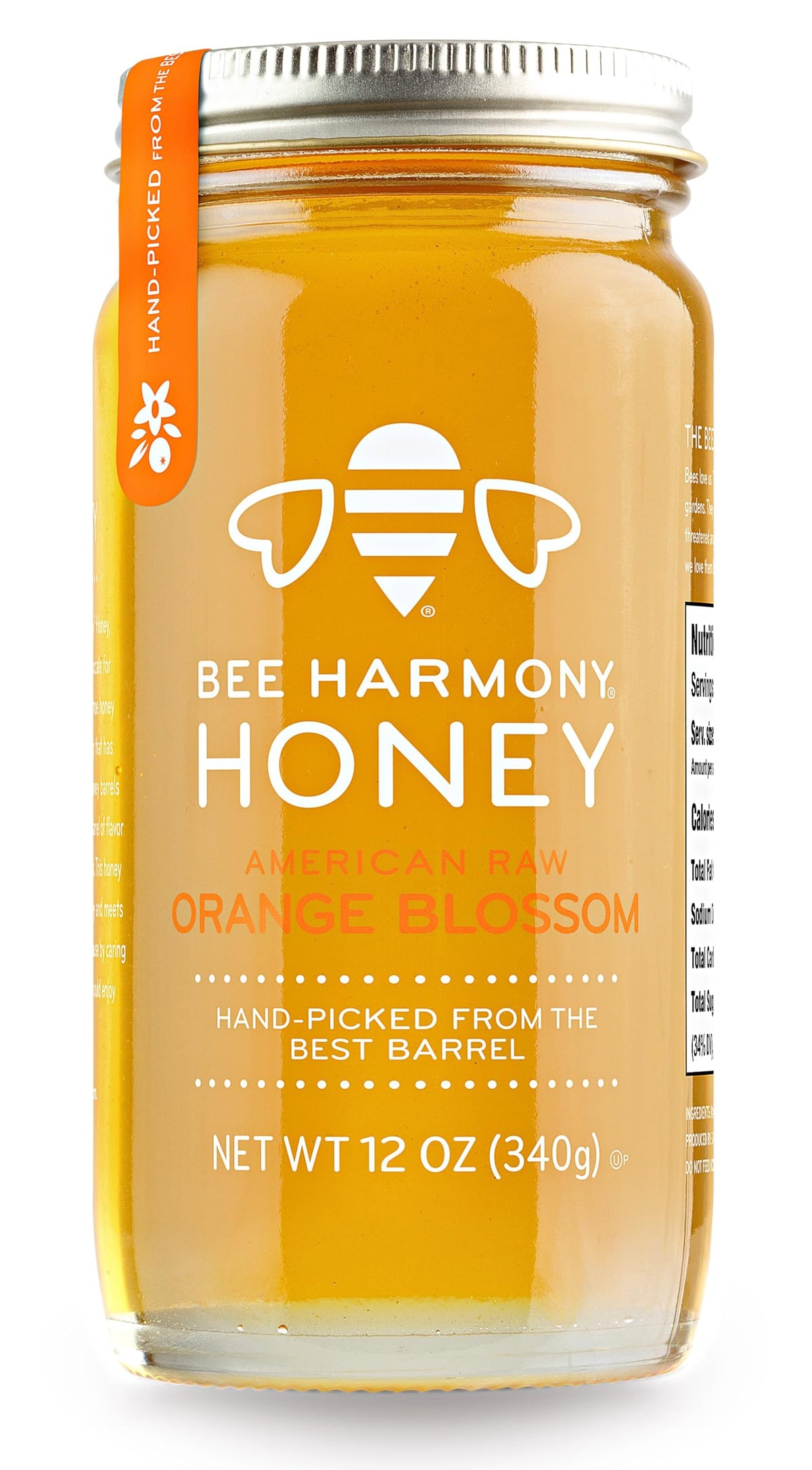 Bee Harmony frasco frontal de miel de azahar mostrando color claro y beneficio visual
