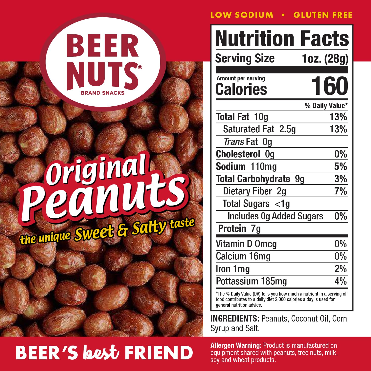BEER NUTS textura del recubrimiento crujiente, sabor dulce y salado