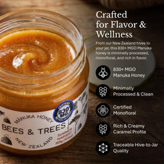 Bees & Trees etiqueta y certificado de análisis en primer plano, confianza