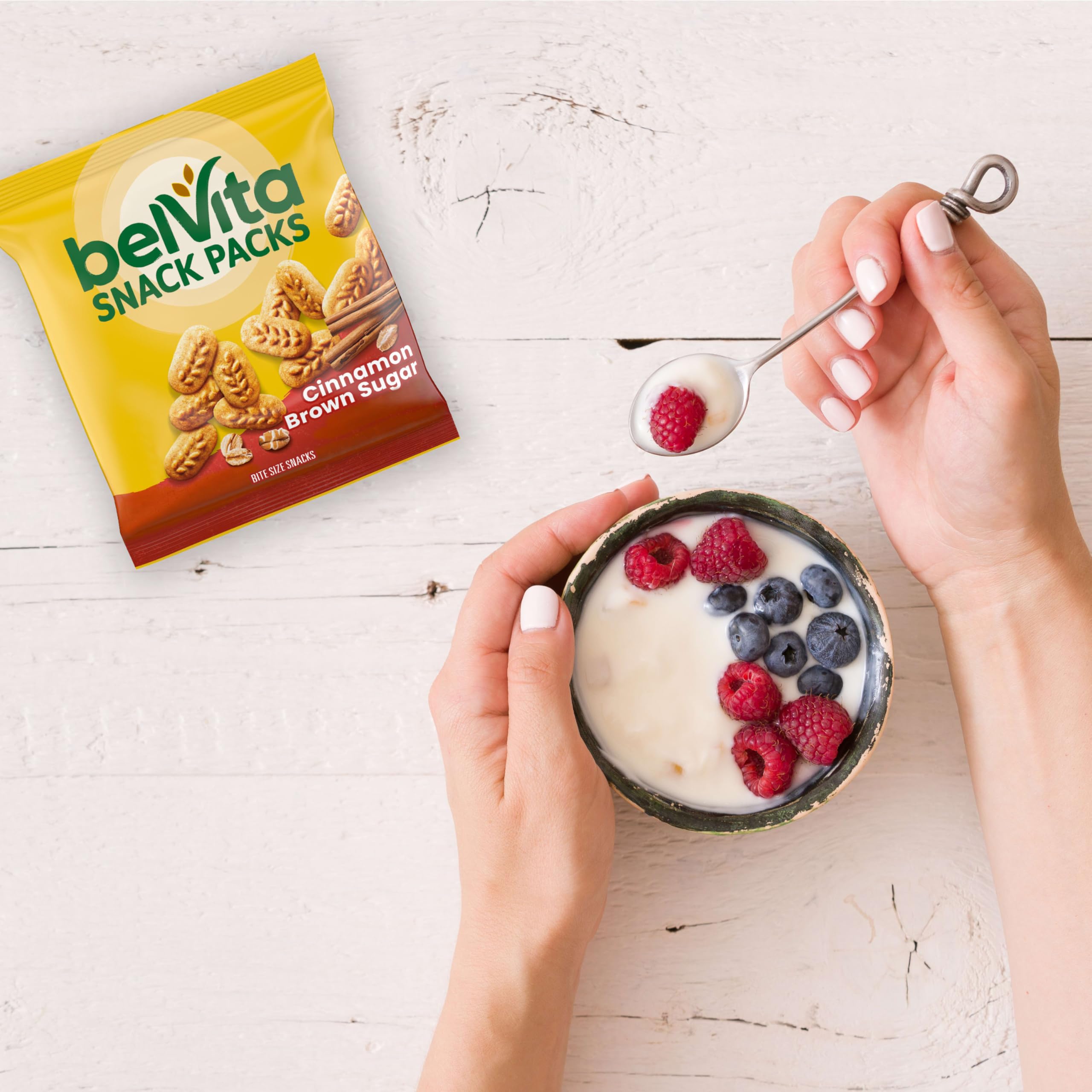 belVita comparación tamaño en mano para ver porción portátil