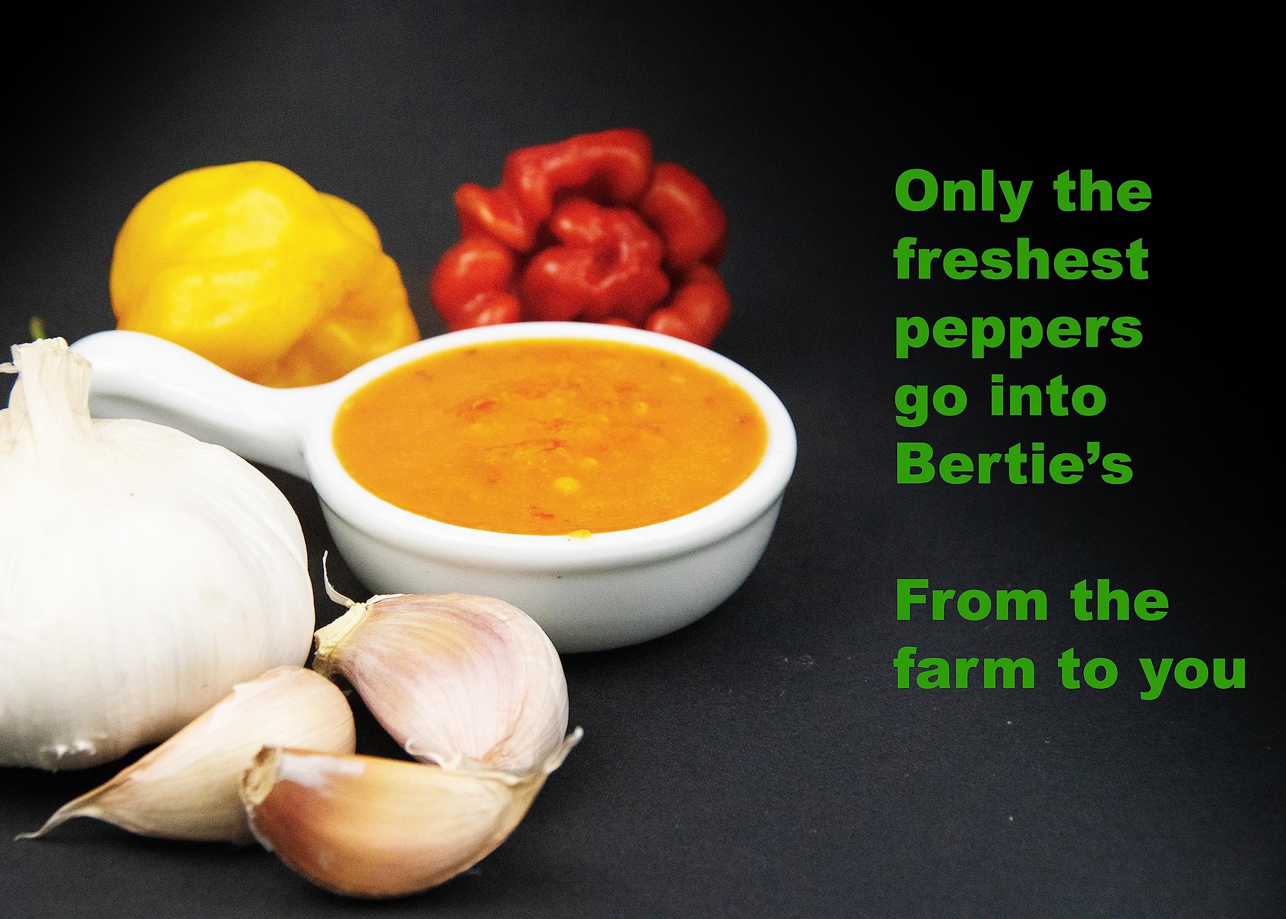Bertie's etiqueta con ingredientes y origen, confianza en calidad