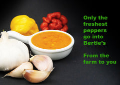 Bertie's etiqueta con ingredientes y origen, confianza en calidad