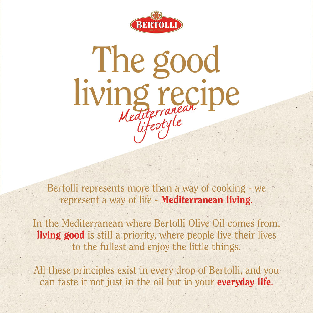 Bertolli bodegón con tomates, hierbas y pasta para inspirar recetas mediterráneas
