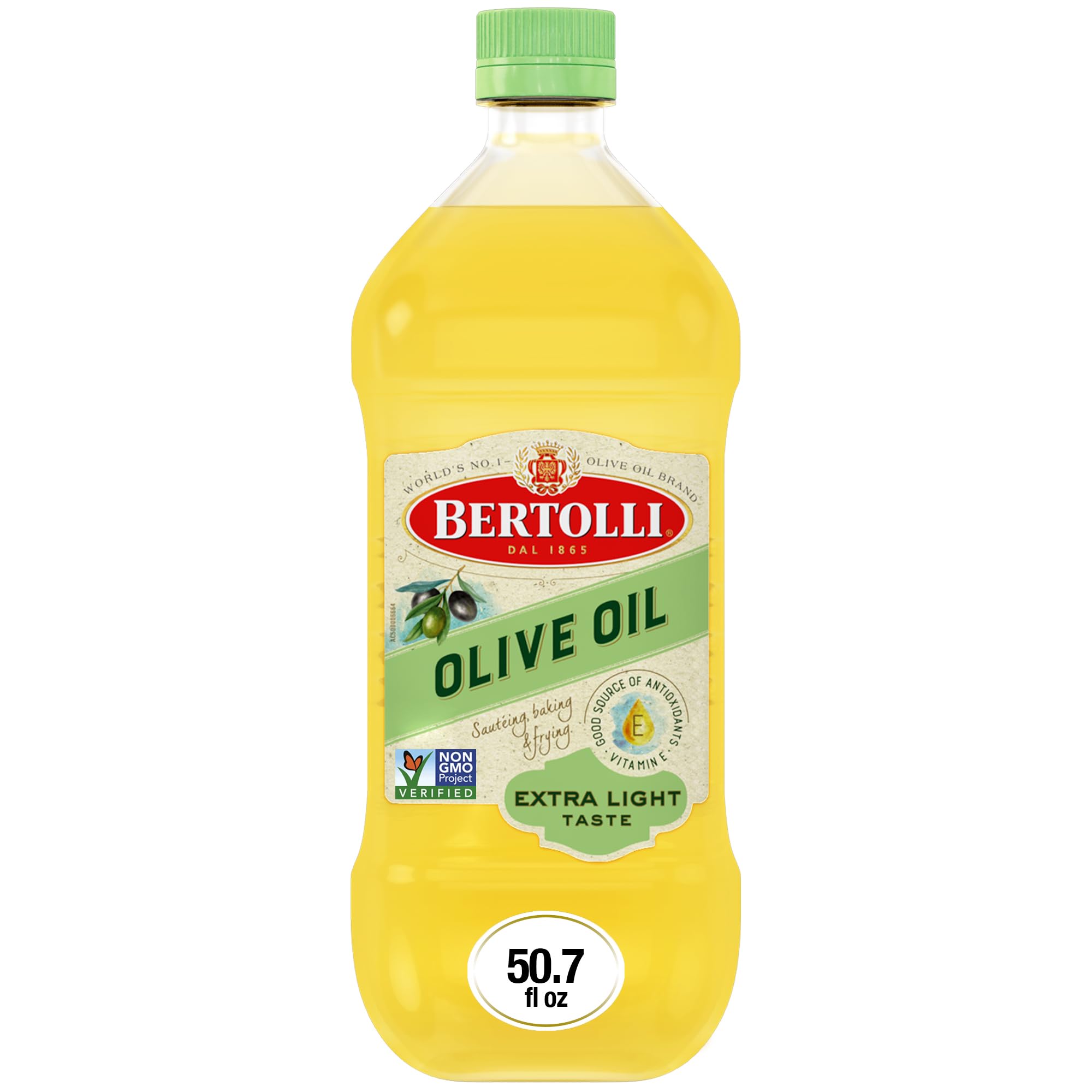 Bertolli botella frontal 50.7 fl oz mostrando volumen y uso doméstico