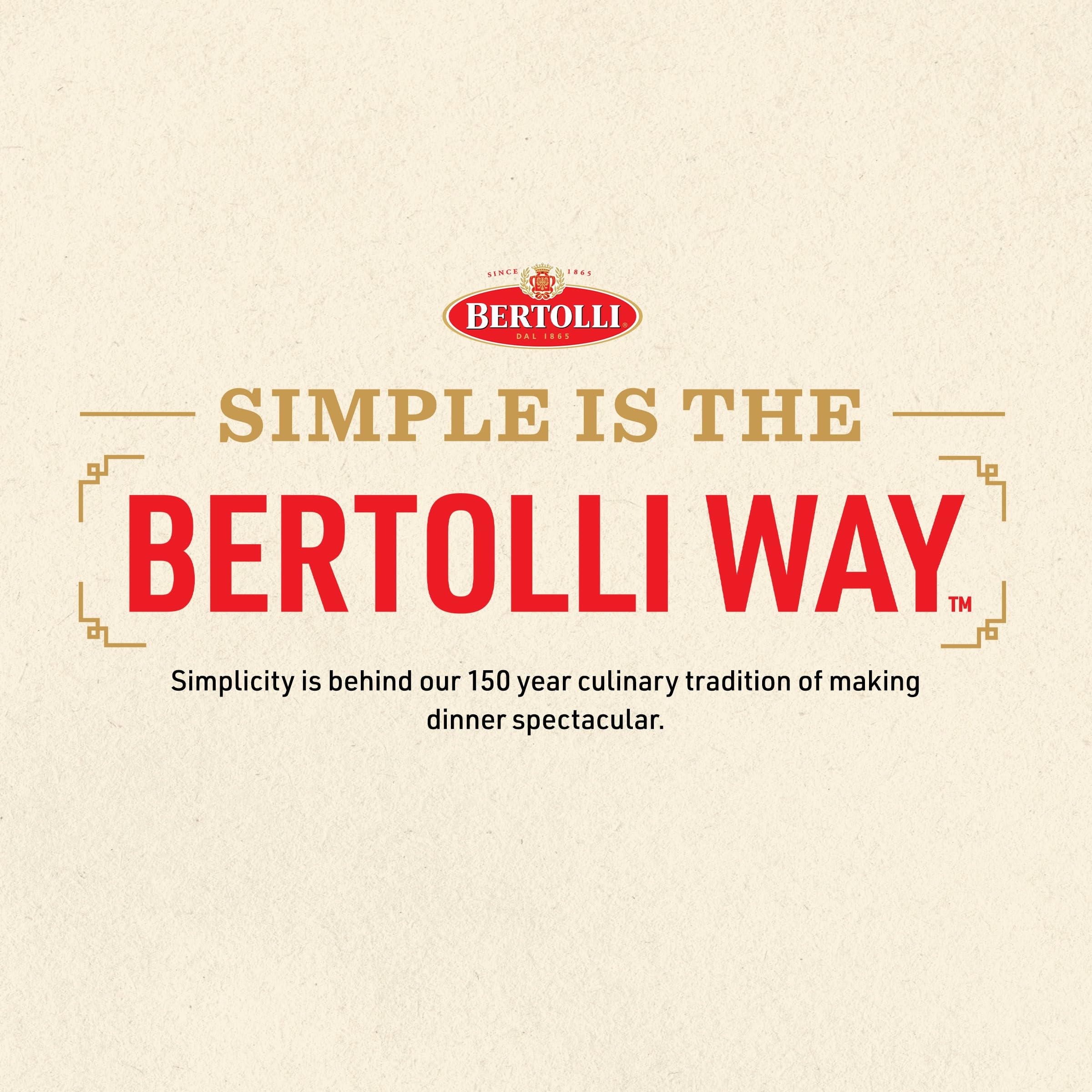 Bertolli etiqueta con ingredientes resaltando tomates y mezcla de quesos