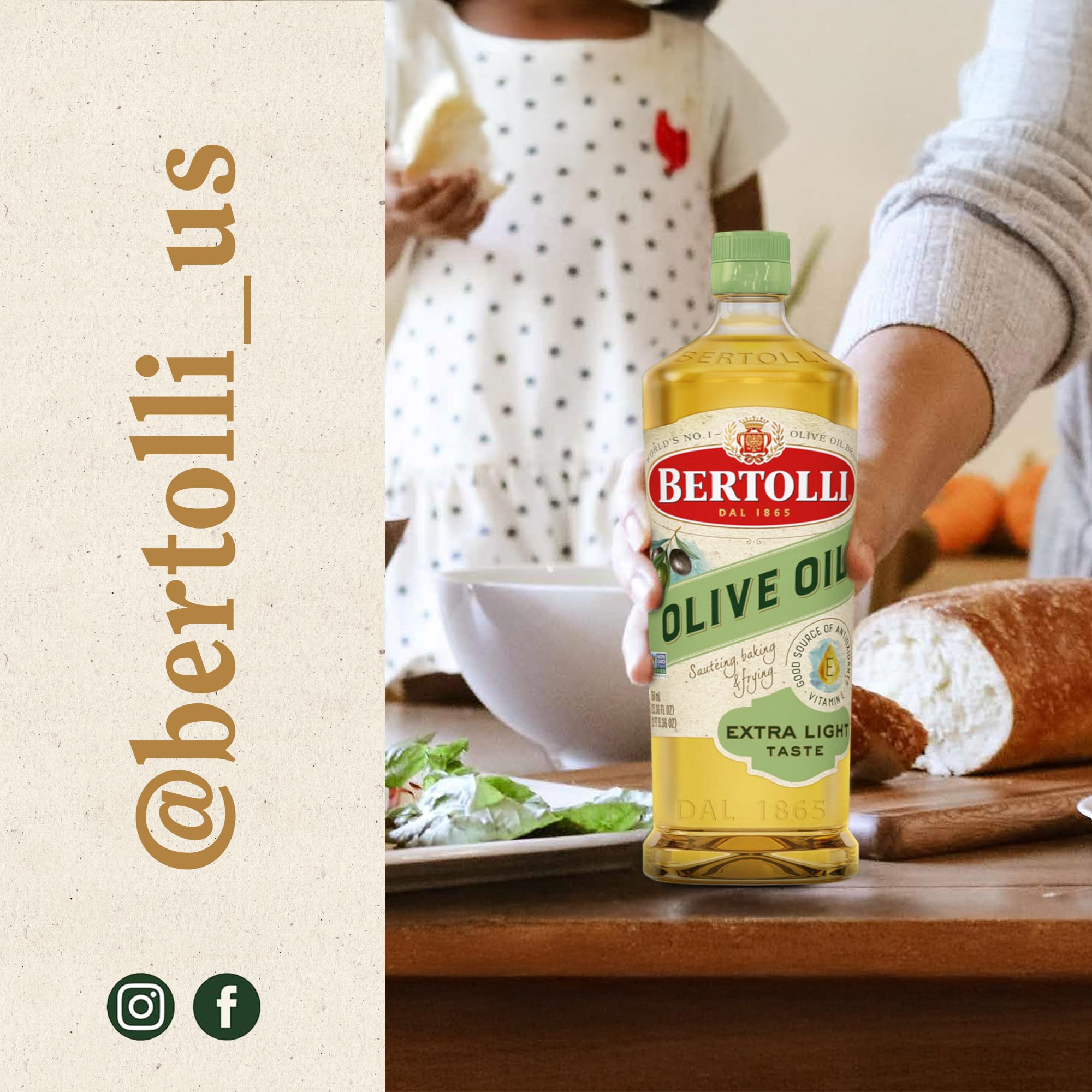 Botella Bertolli guardada en armario de cocina preservando frescura