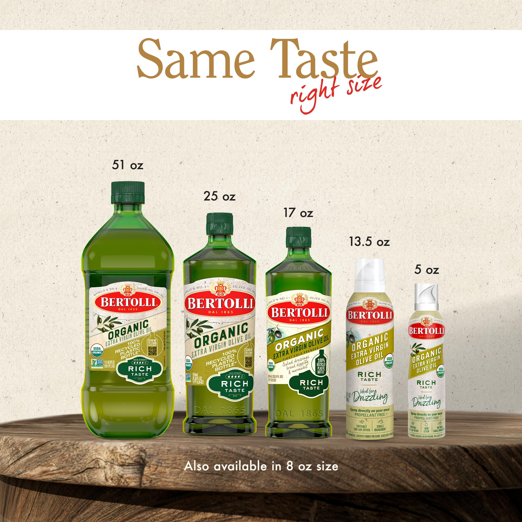 Bertolli etiqueta resaltando acidez baja y calidad garantizada