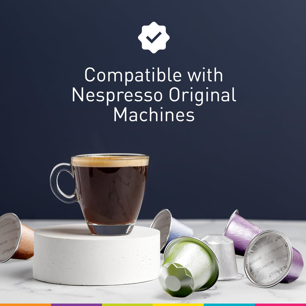 Bestpresso espresso servido en taza con crema, sabor consistencia