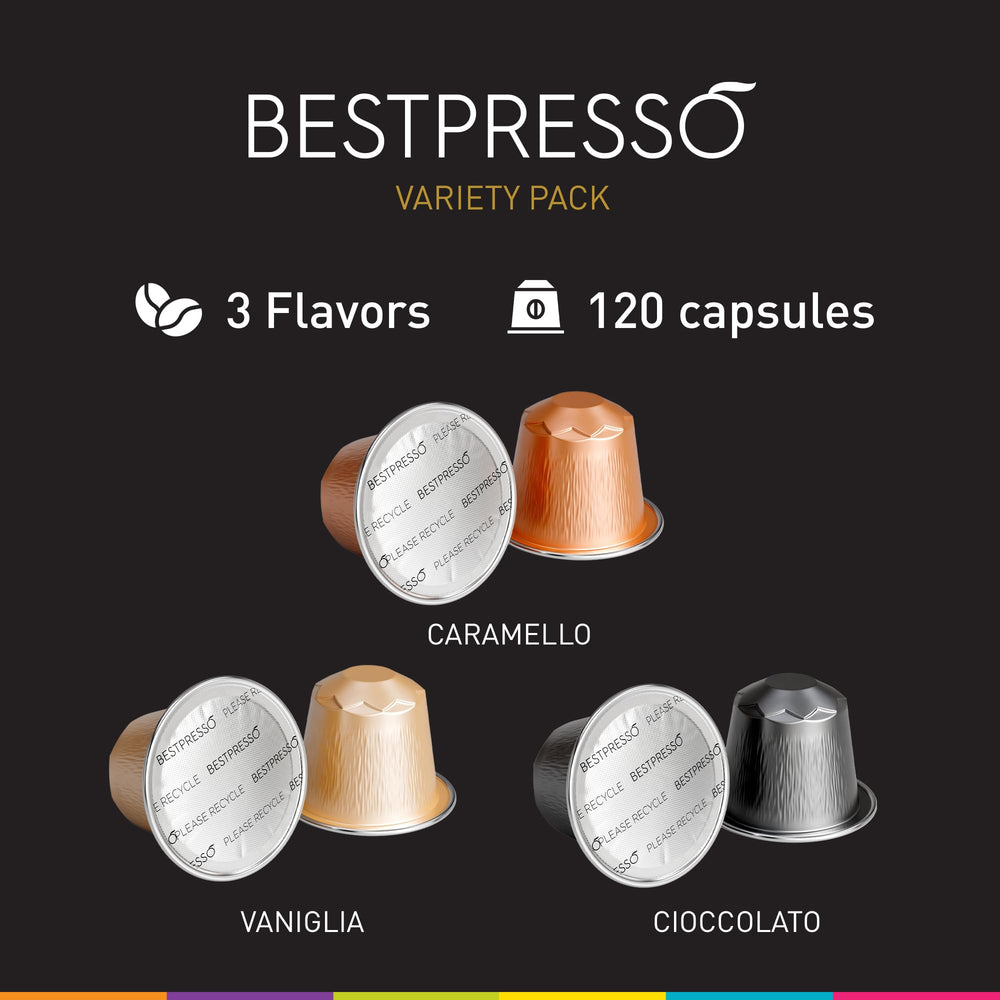 Bestpresso primer plano de una cápsula de aluminio, conserva aroma