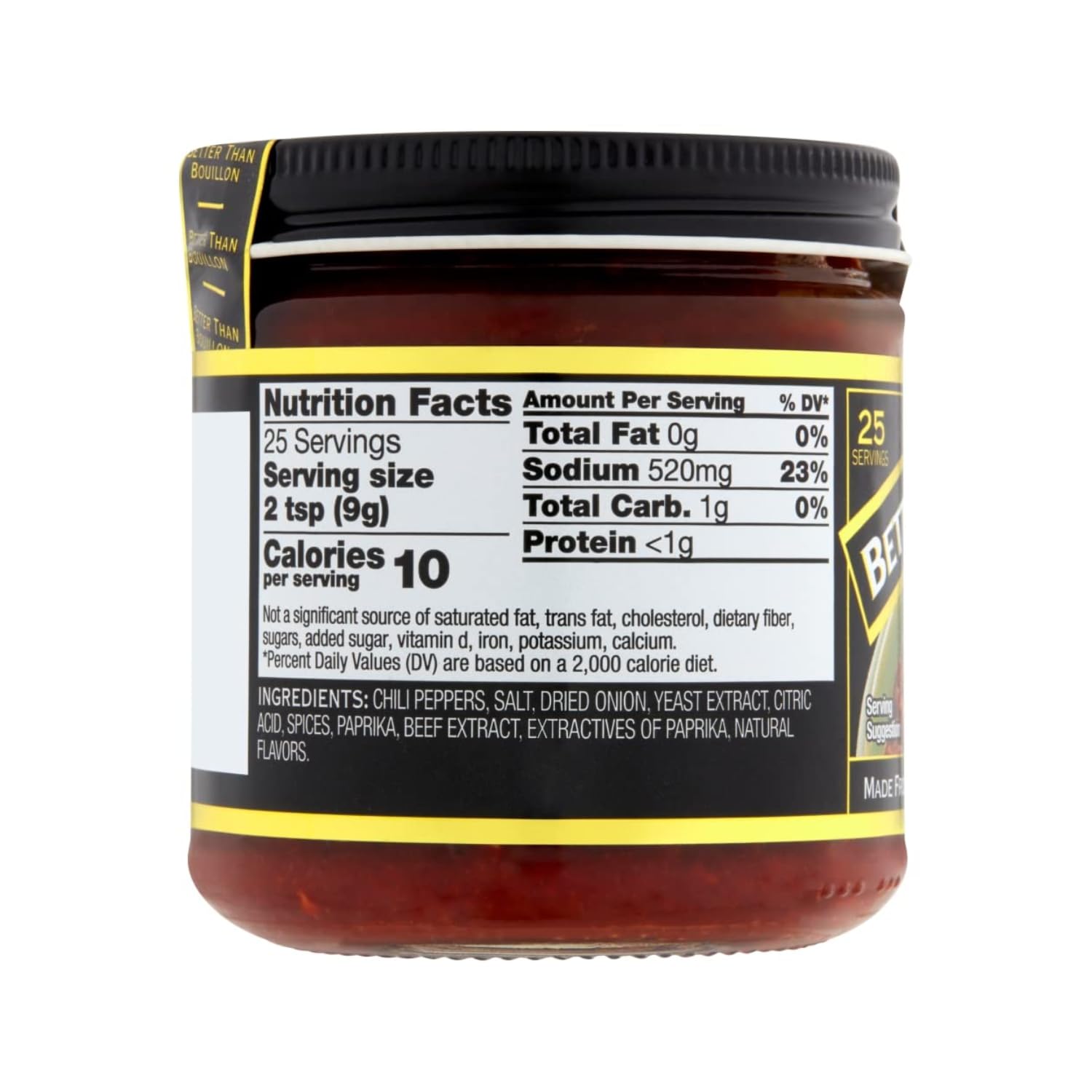 Better Than Bouillon etiqueta con lista de ingredientes premium visible