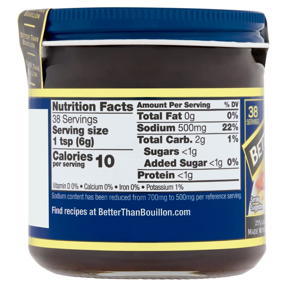 Better Than Bouillon etiqueta nutricional visible que destaca 25% menos sodio