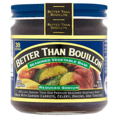 Better Than Bouillon tarro frontal mostrando la etiqueta y beneficio de menos sodio