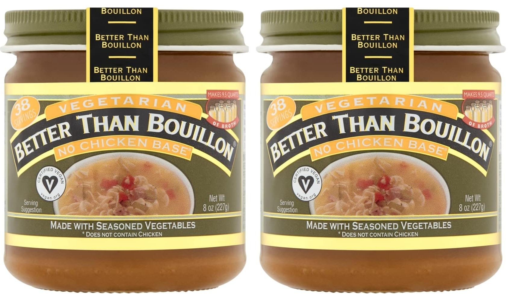 Better Than Bouillon frasco frontal No Chicken, exhibe etiqueta y tamaño en pack de 2