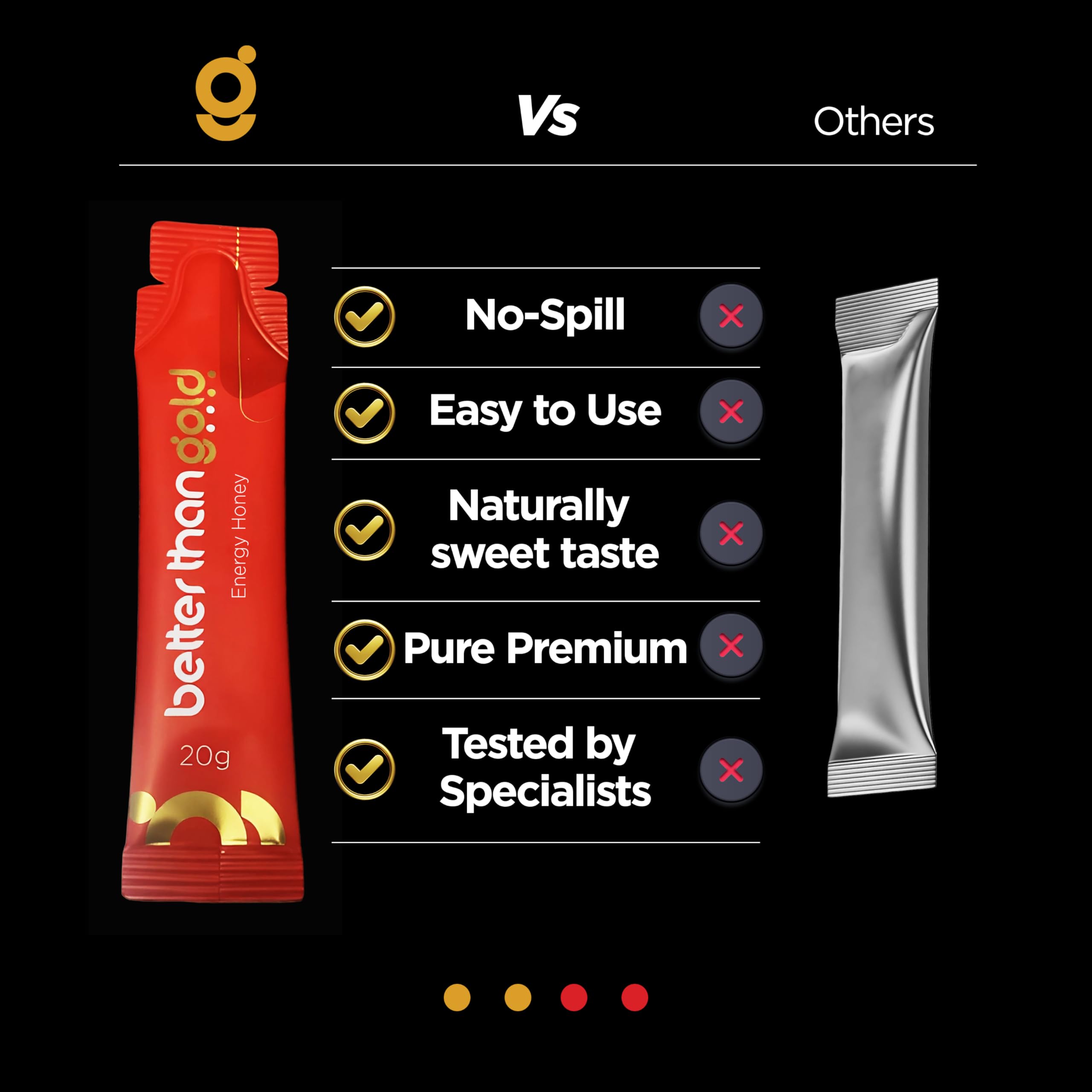 better than gold etiqueta con lista de ingredientes y beneficios visibles