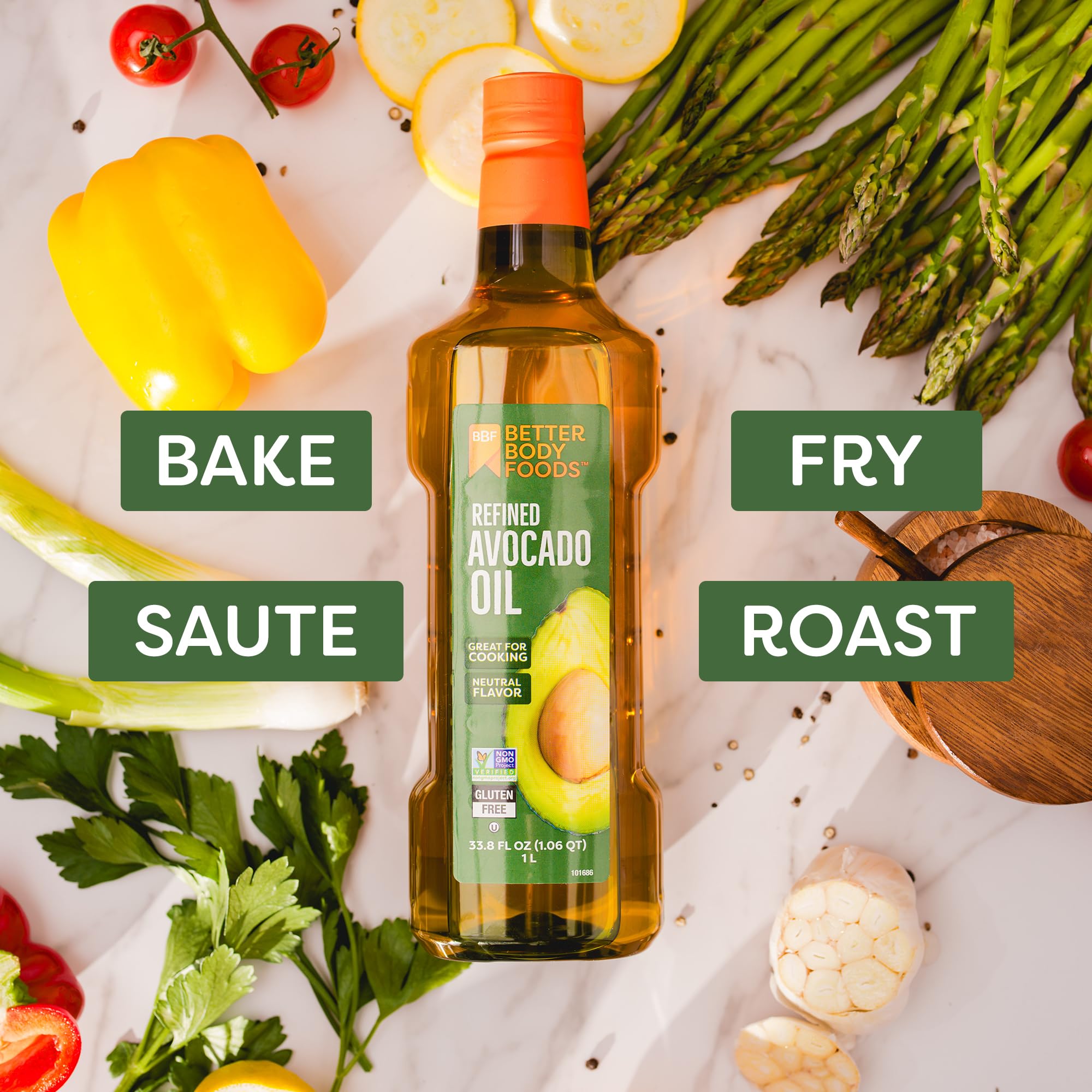 BetterBody Foods aceite usado en sartén salteando verduras con estabilidad térmica