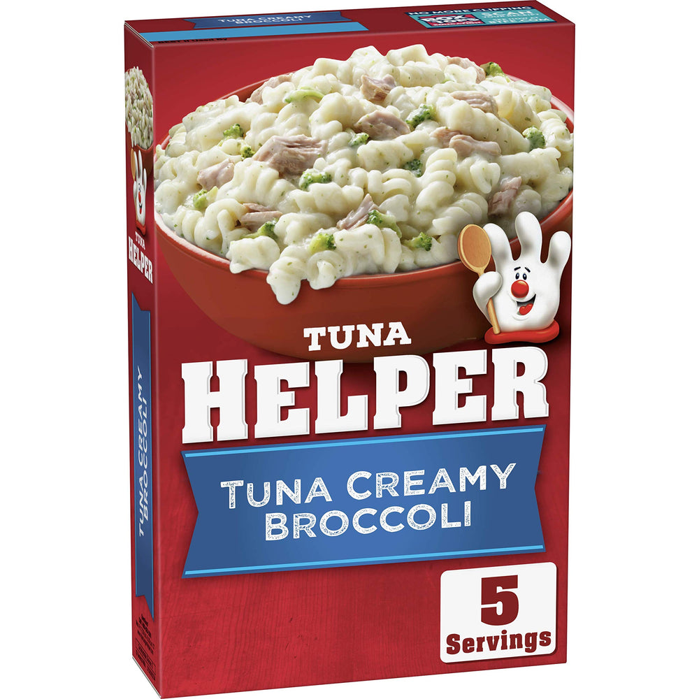 Betty Crocker empaque frontal mostrando Tuna Helper y beneficios de preparación rápida