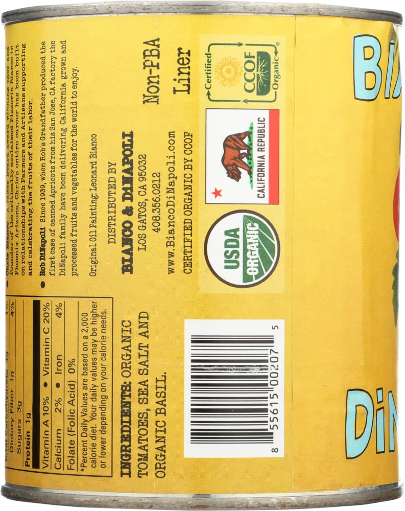 Bianco DiNapoli textura de tomate pelado cerca, conserva sabor natural