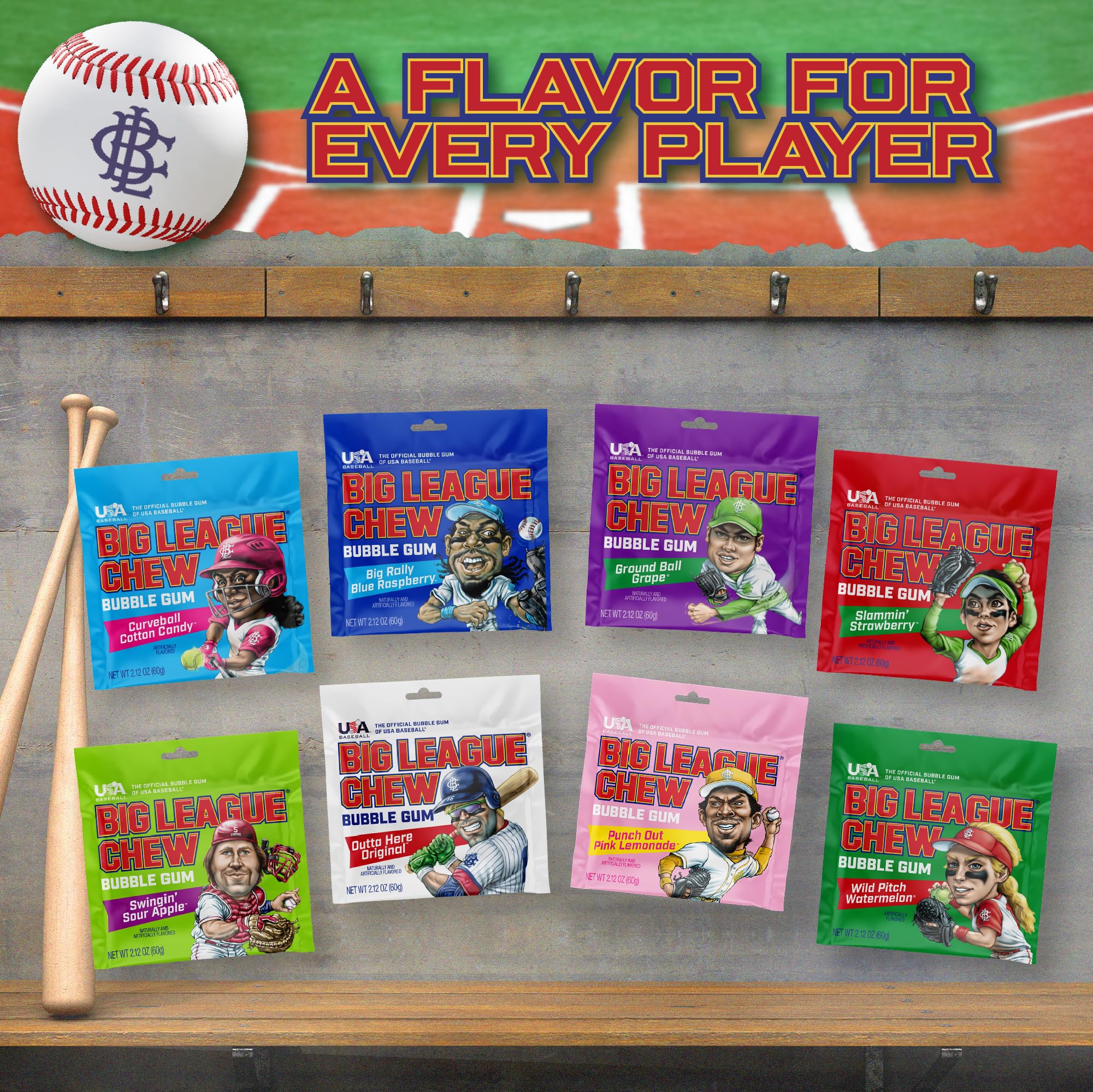 Big League Chew en campo de béisbol uso durante partido para compartir