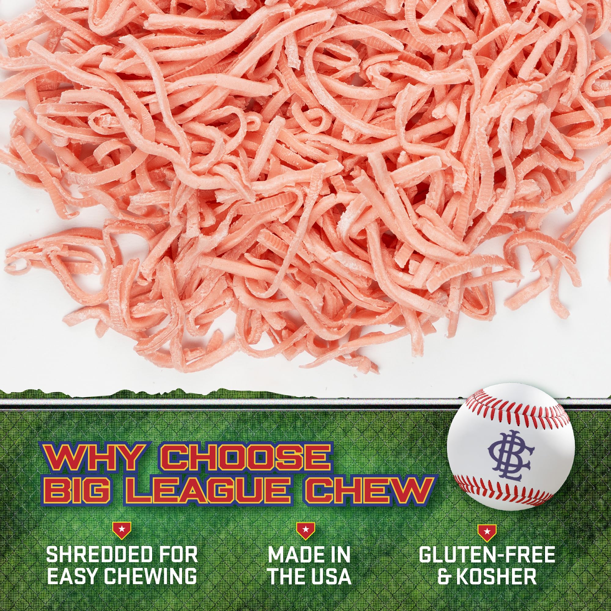 Big League Chew primer plano de la textura shredded que facilita hacer burbujas