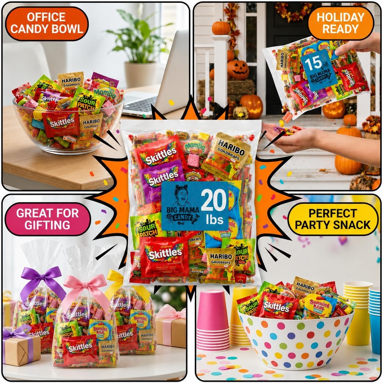 Big Mama Candy arreglo en mesa de fiesta que aporta variedad para invitados