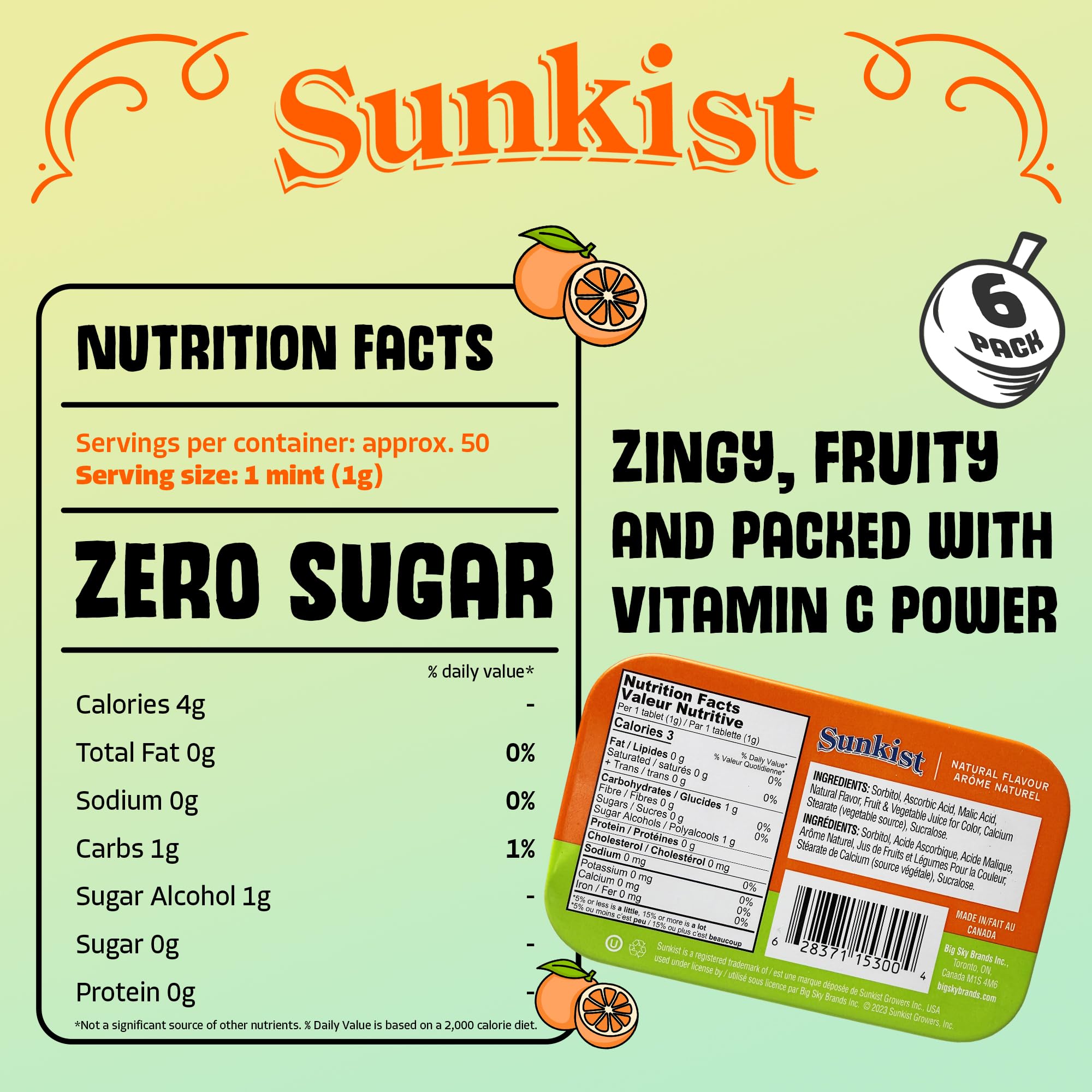 BIG SKY lata abierta con caramelos Sunkist Sours listos para consumir y mantener frescura