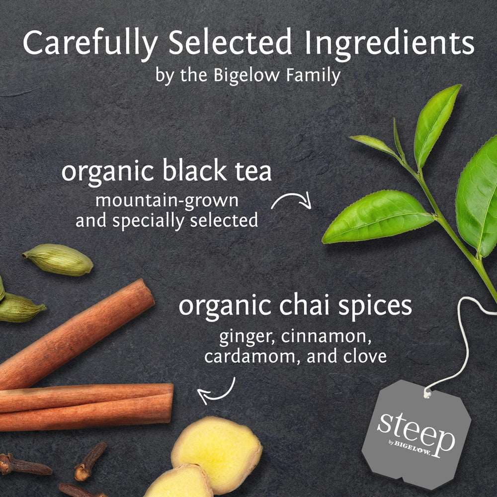 Bigelow chai bolsita envuelta en detalle que conserva aroma y sabor