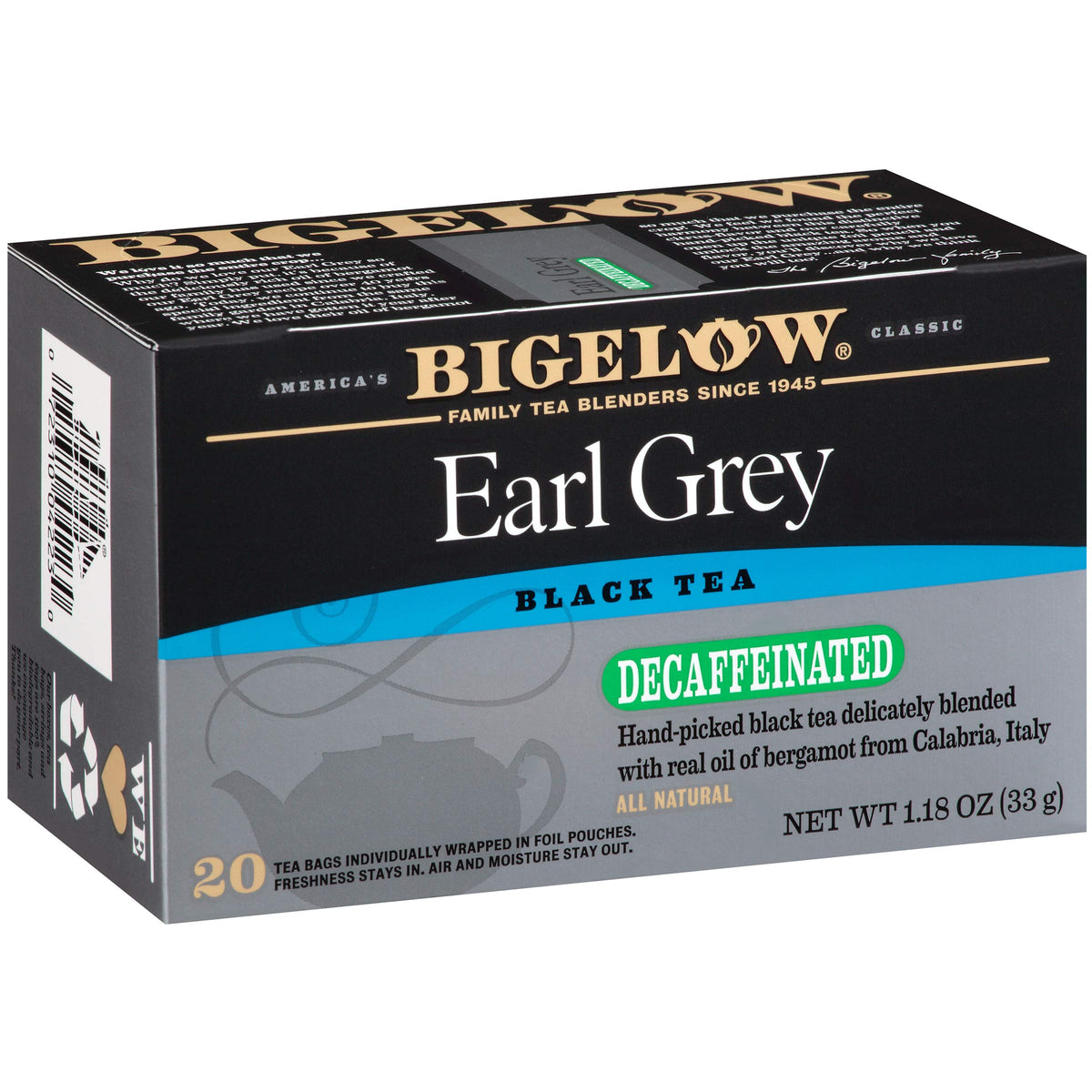 Bigelow Tea vista frontal de la caja mostrando 120 bolsitas y marca clara