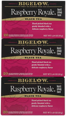 Bigelow Raspberry Royale empaque frontal mostrando caja y cantidad, práctico y atractivo