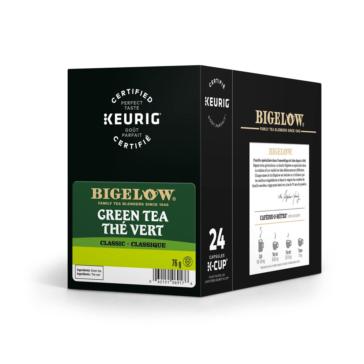 Bigelow empaque frontal mostrando 24 cápsulas y conveniencia inmediata