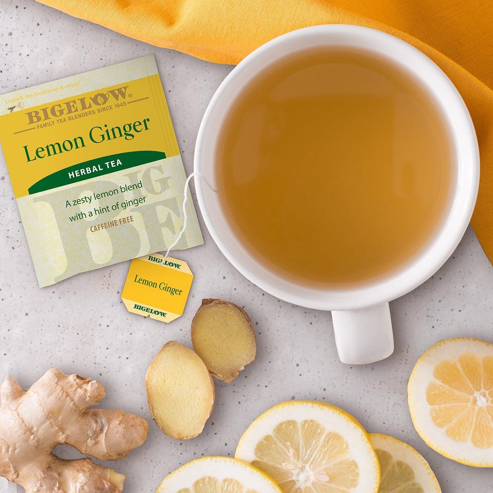 Bigelow Tea bolsita envuelta individualmente destacando frescura y portabilidad