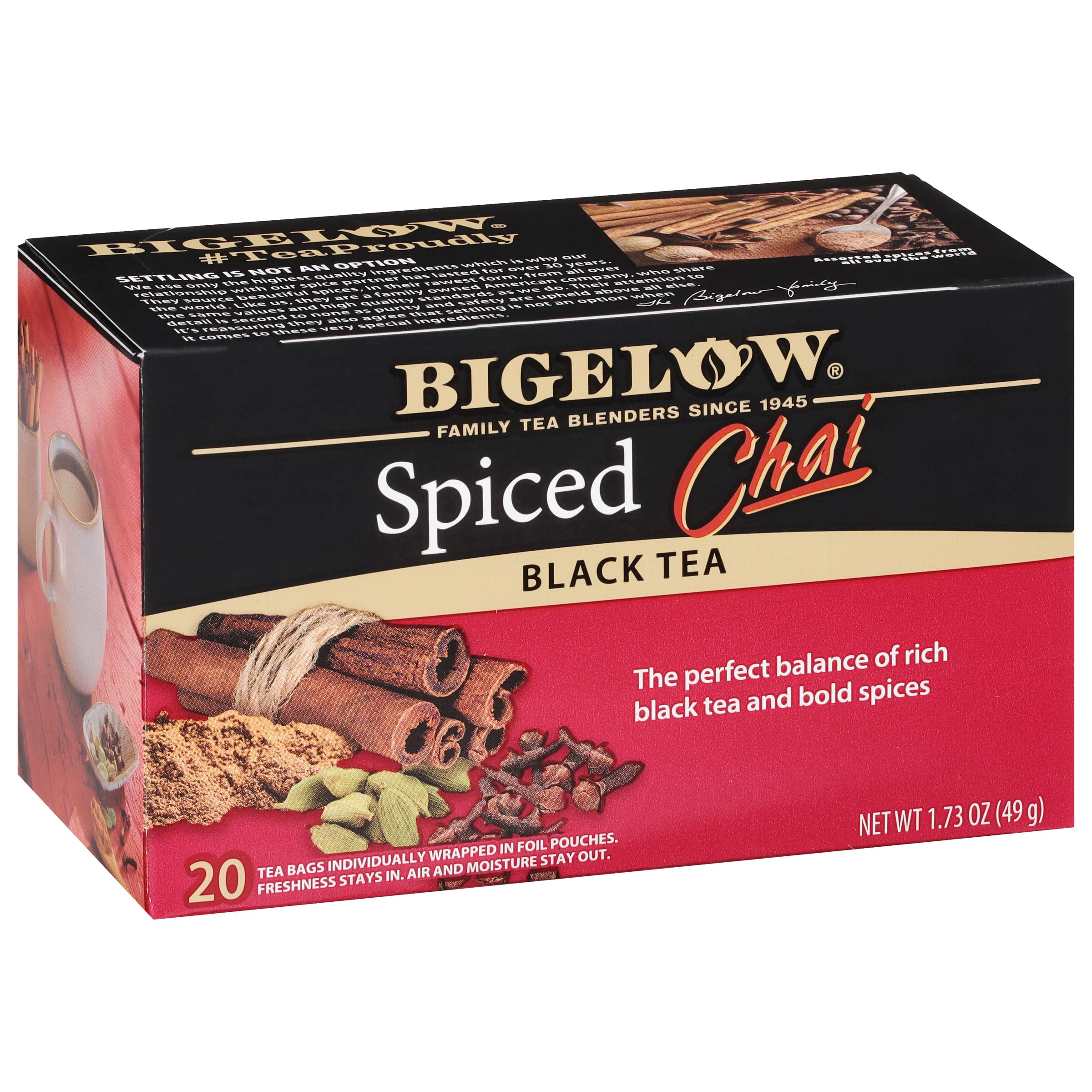 Bigelow embalaje frontal mostrando 6 paquetes y 120 bolsas, conveniencia y frescura