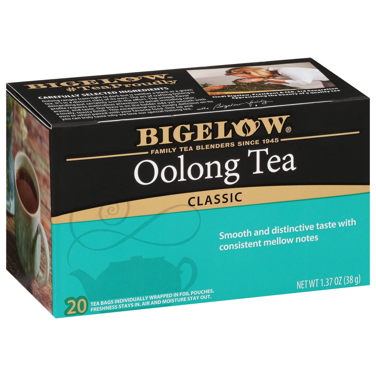 Bigelow Tea frente del empaque mostrando 6 cajas y 120 bolsitas, conveniencia