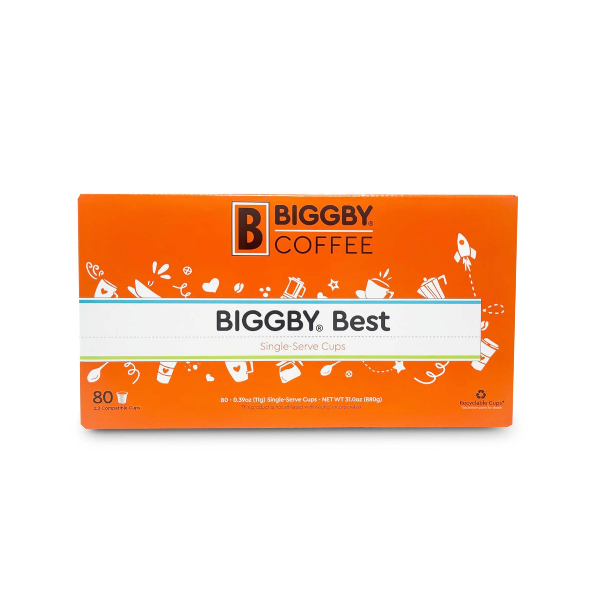 BIGGBY caja frontal mostrando 80 cápsulas y diseño claro, conveniencia inmediata