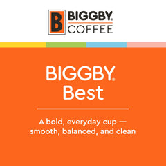 BIGGBY etiqueta detallada con origen y tueste, confianza en calidad farm-direct