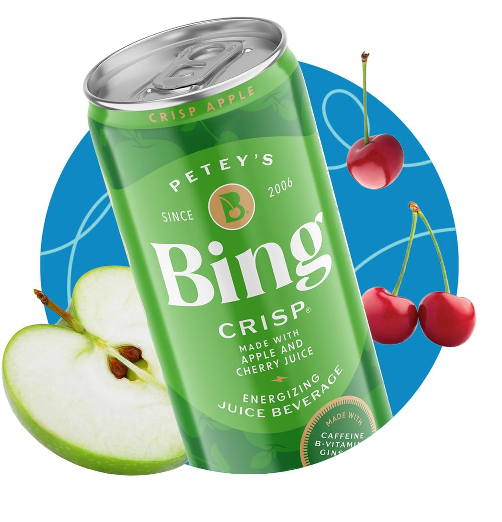 Bing Cherry servida en vaso con fruta, sabor real y aspecto jugoso