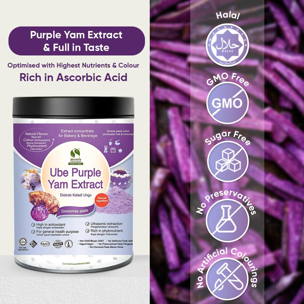BIONUTRICIA EXTRACT latte morado con boba usando ube, color natural y sabor intenso