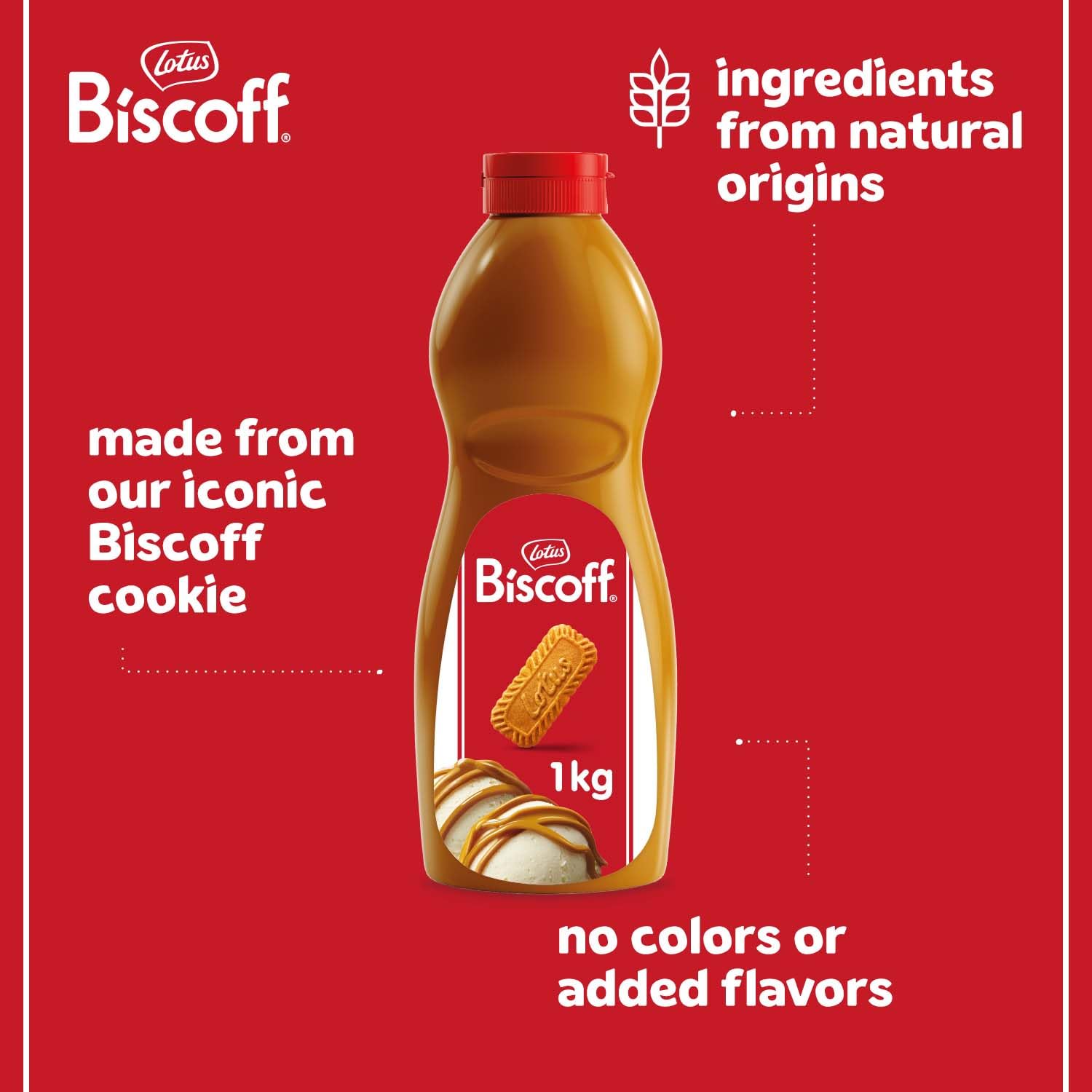Biscoff textura vertida desde la botella que facilita decoración