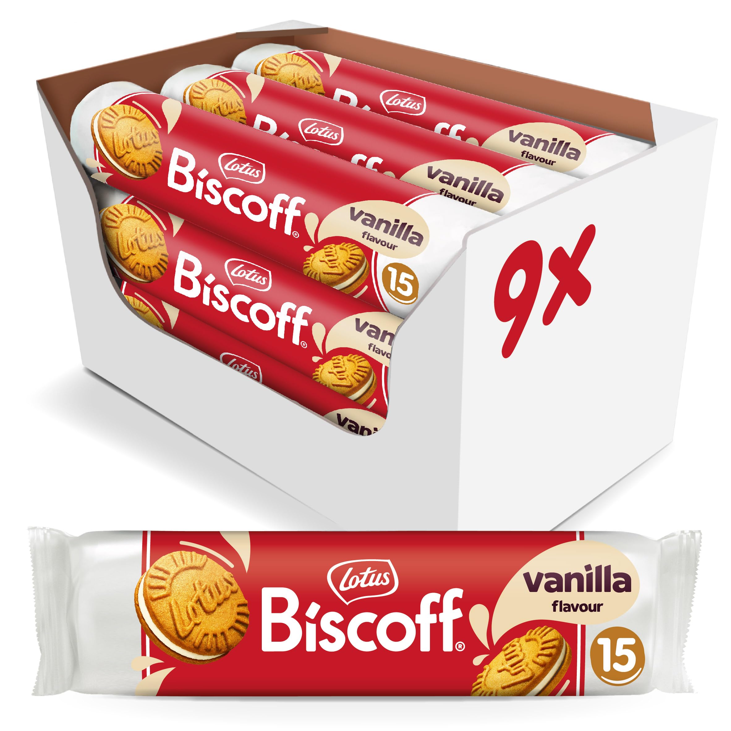Lotus Biscoff galleta frontal en empaque mostrando marca y porciones