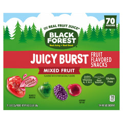 Black Forest cuatro snacks mostrando fresa uva cereza manzana, variedad visible