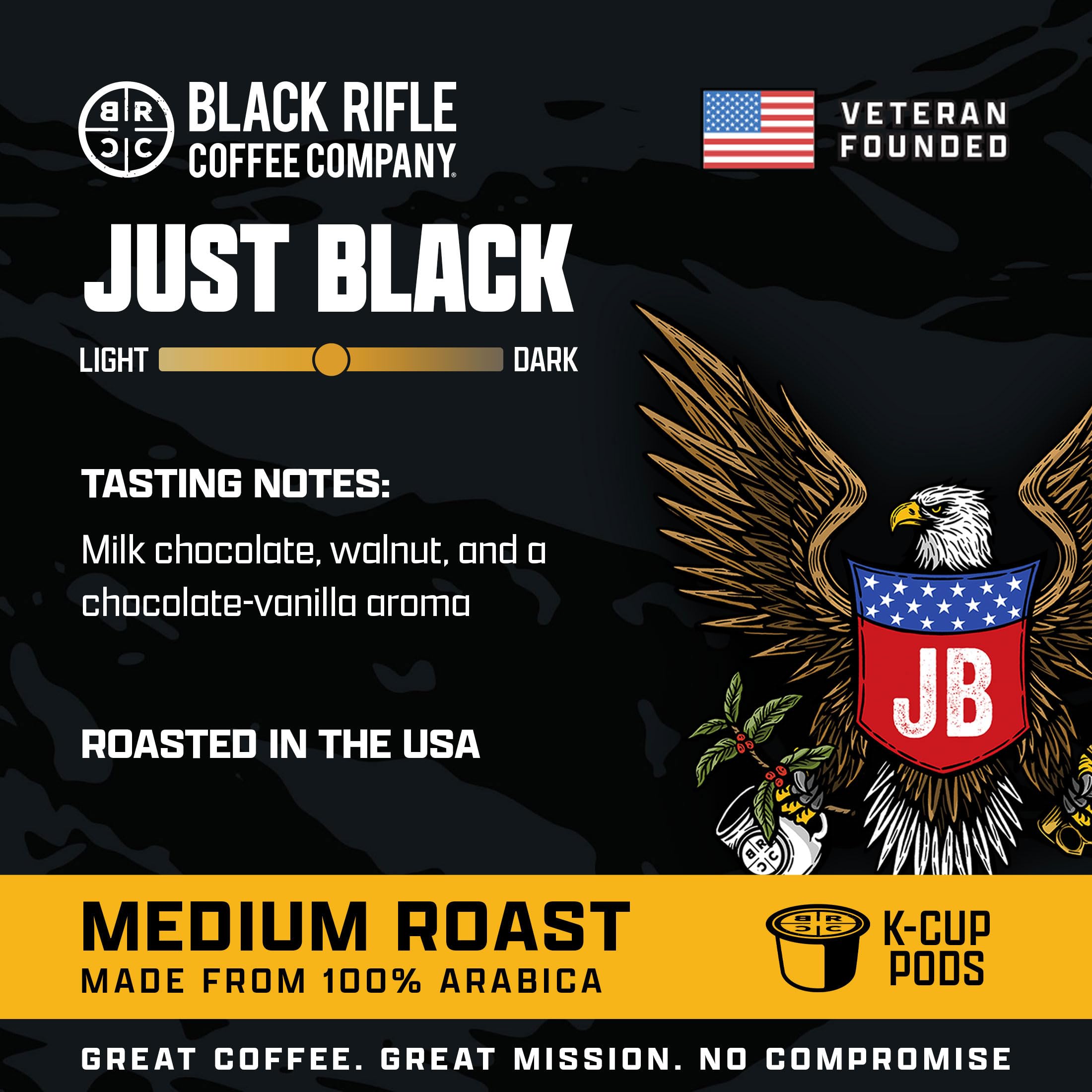Black Rifle Coffee cápsula K-Cup en primer plano, sello de frescura visible