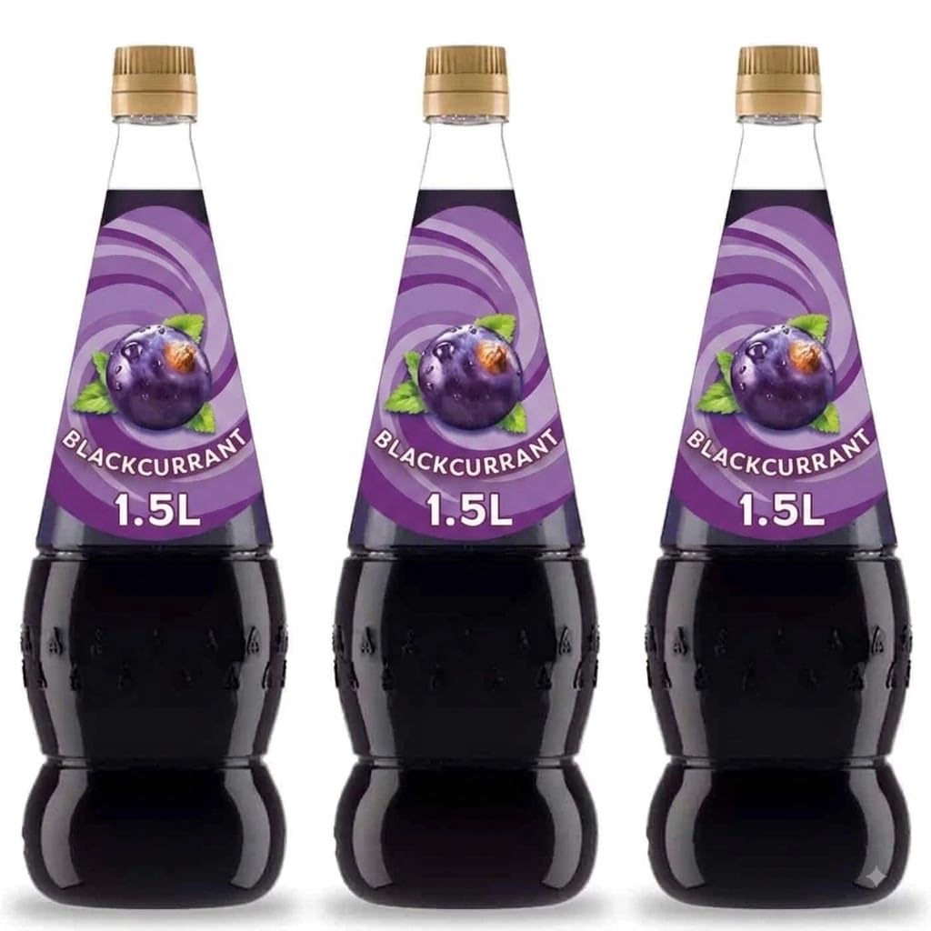 Generic Blackcurrant Concentrate vista frontal del pack de tres, ahorro y sabor intenso