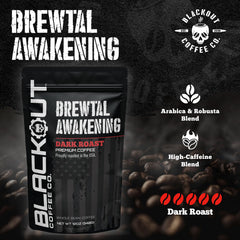 Blackout Coffee bolsa abierta con granos expuestos para frescura al moler