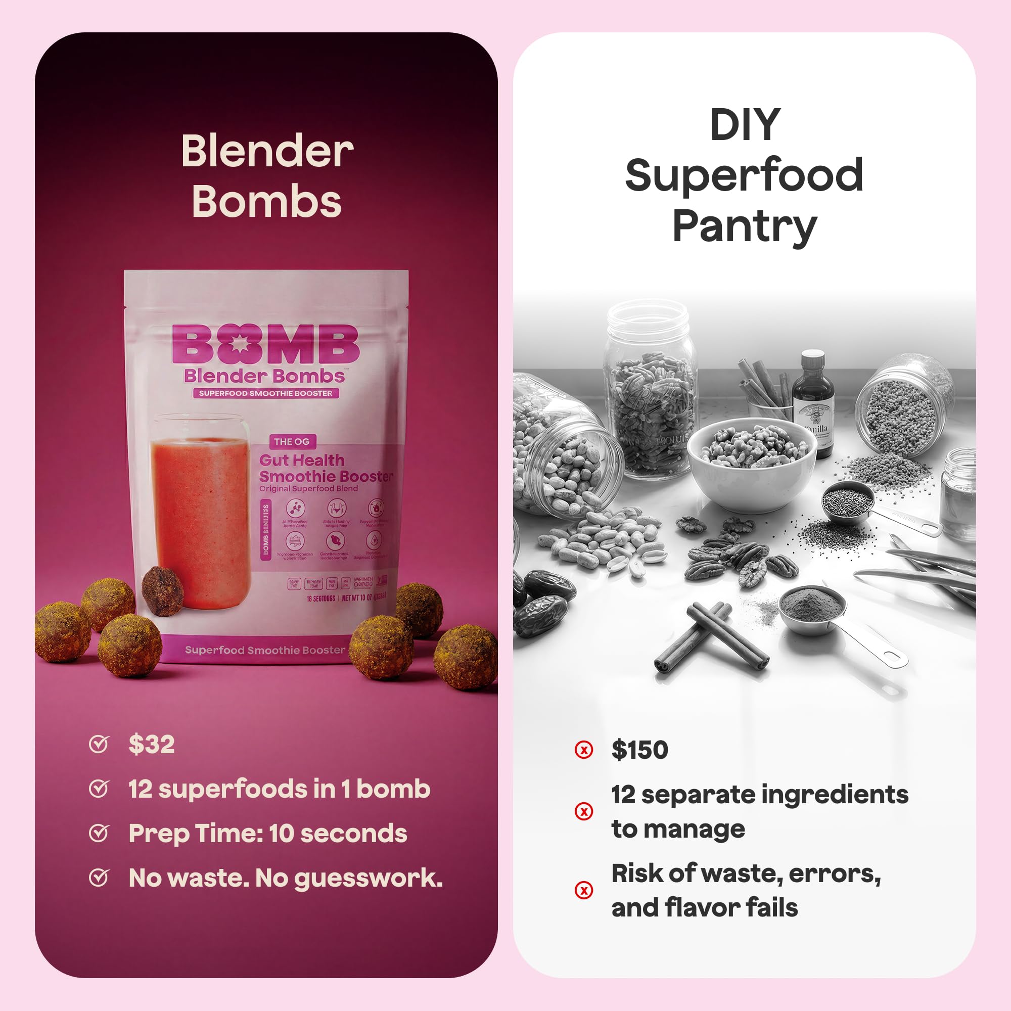 Blender Bombs tamaño de la porción en la mano para entender escala y facilitad de uso