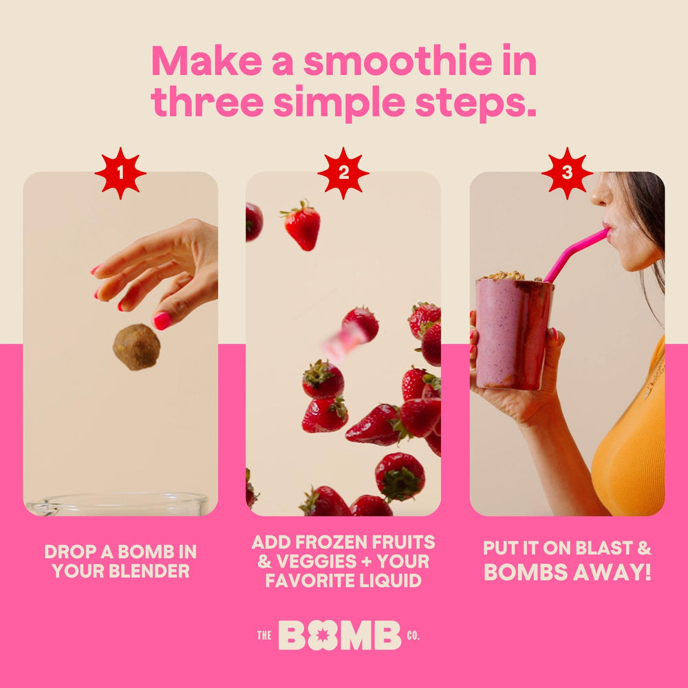 Blender Bombs bomb dentro de una licuadora en uso para preparar un smoothie rápido