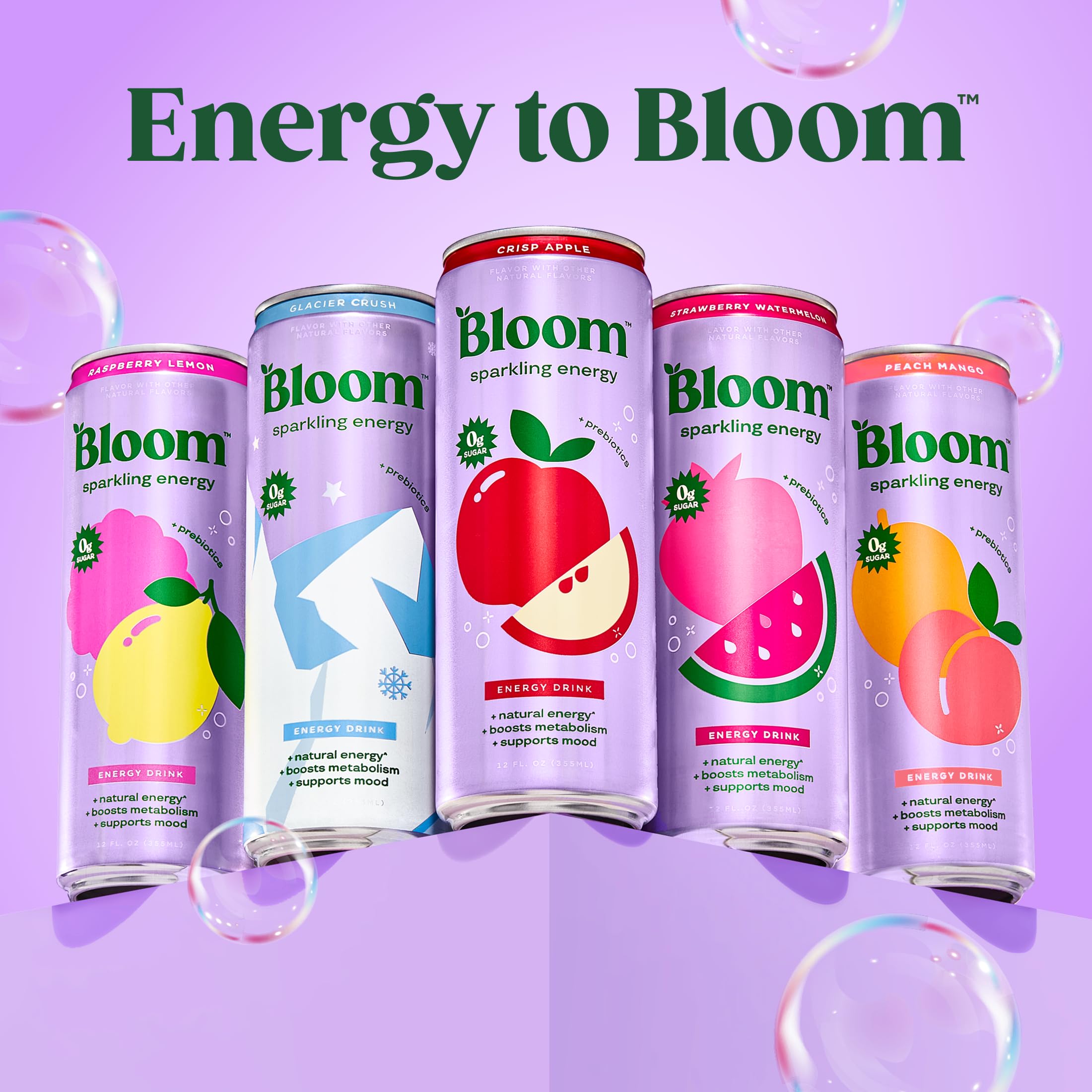 Bloom Nutrition etiqueta con ingredientes destacando cafeína natural y prebióticos