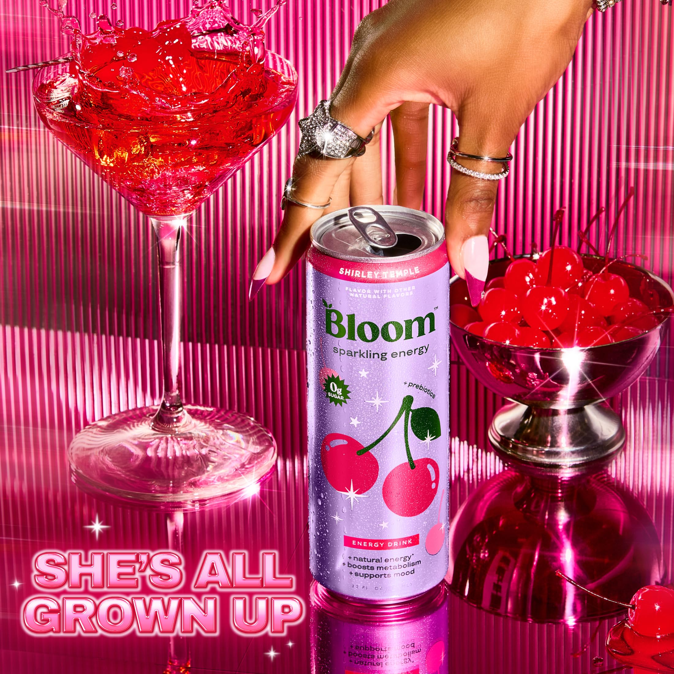 Bloom Nutrition lata abierta con gas visible para sensación refrescante