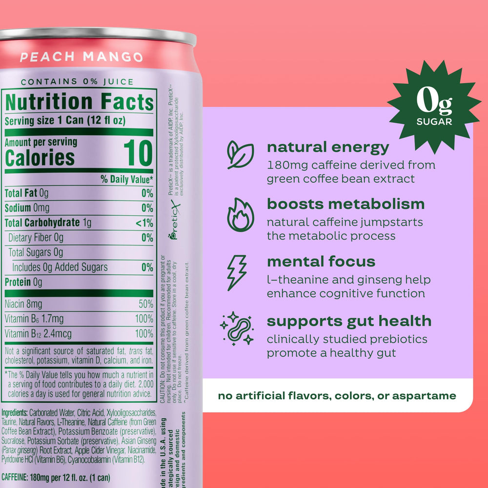 Bloom Nutrition lata Peach Mango en mano para comparar escala y portabilidad