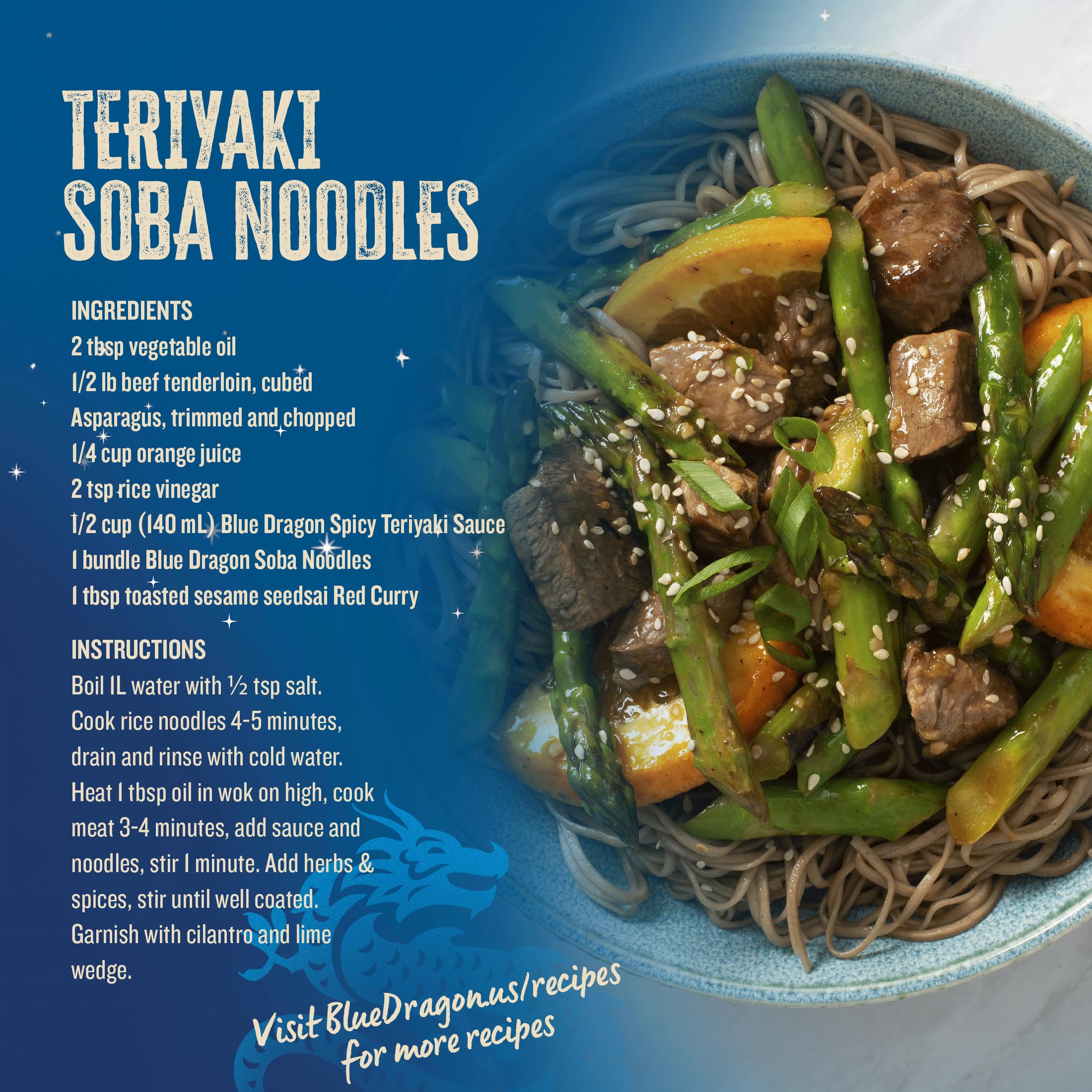 Blue Dragon en ensalada fría con verduras, sugerencia de receta ligera